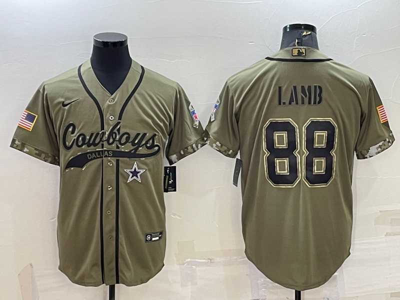 Men%27s Dallas Cowboys #88 CeeDee Lamb 2022 Olive Salute to Service Cool Base Stitched Baseball Jersey